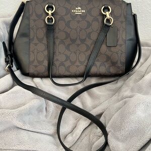 Coach Signature Black and Brown Shoulder Bag